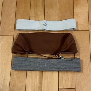 Lot 3 Lululemon Headbands Set in Brown, Gray, and White